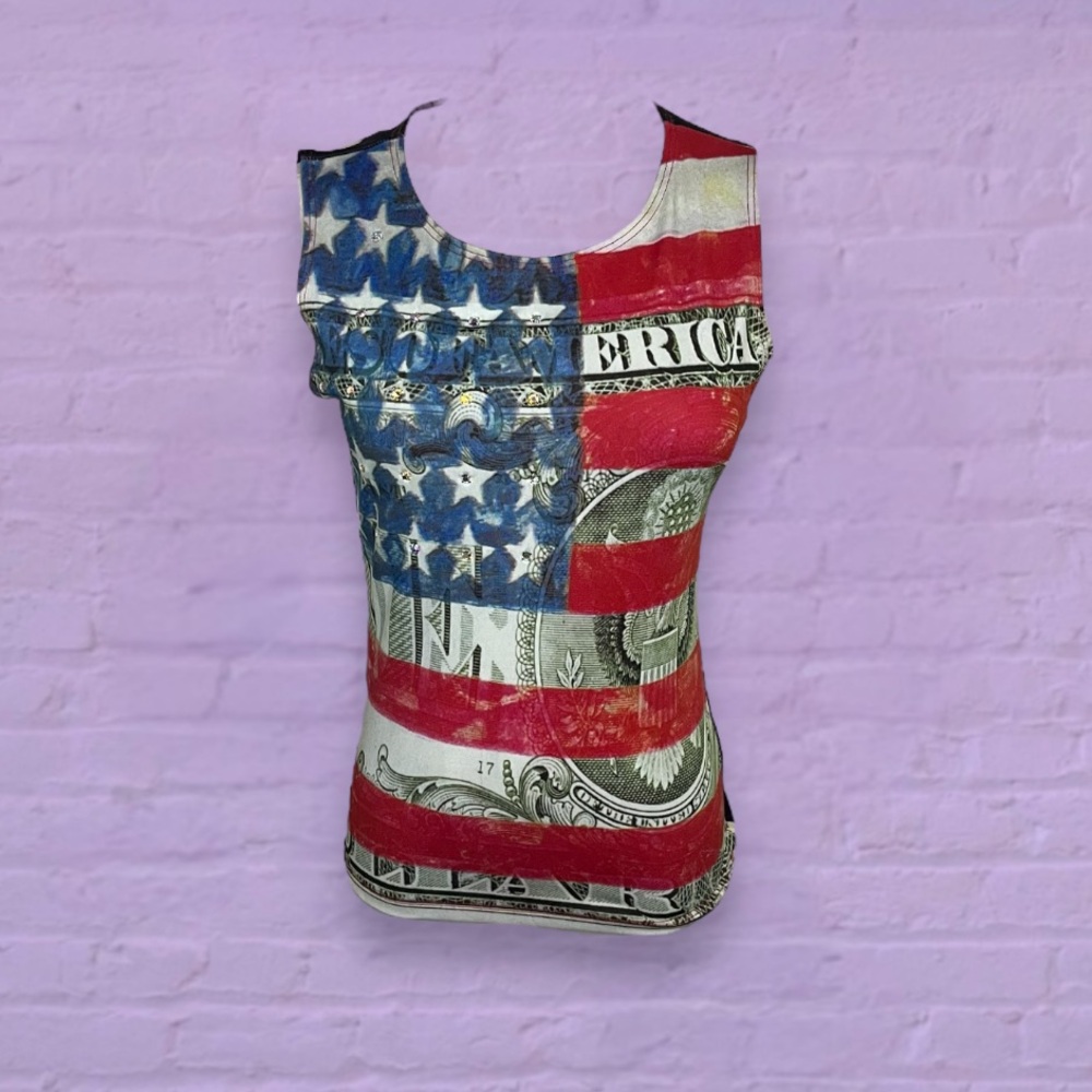 American flag x dollar top with a flower back nally & millie